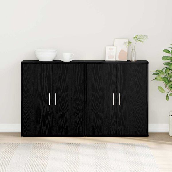 vidaXL Credenza 2 pcs Rovere Nero 60 x 31 x 70 cm Legno multistrato