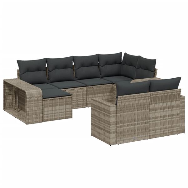 vidaXL Set Divano Giardino 10 pz con Cuscini Grigio Chiaro Polyrattan
