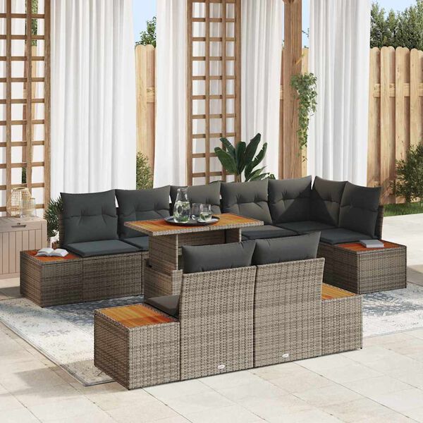 vidaXL Set Divano da Giardino 9 pcs Grigio Poly Rattan