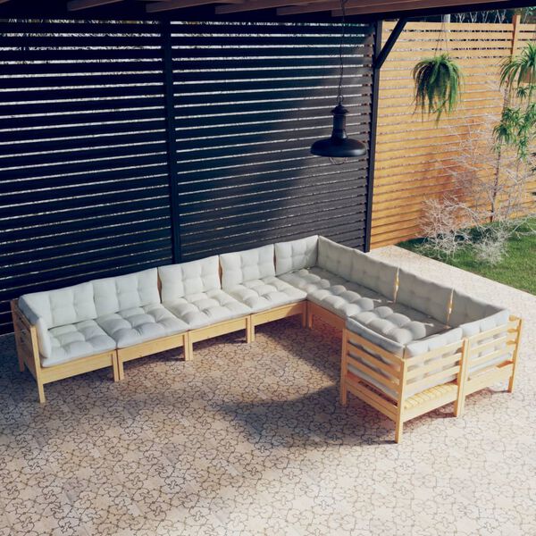 vidaXL Set Salotto da Giardino 9 pz con Cuscini Crema in Legno di Pino