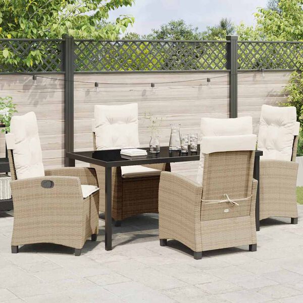 vidaXL Set da Pranzo per Giardino con cuscino 5 pcs Beige polyrattan