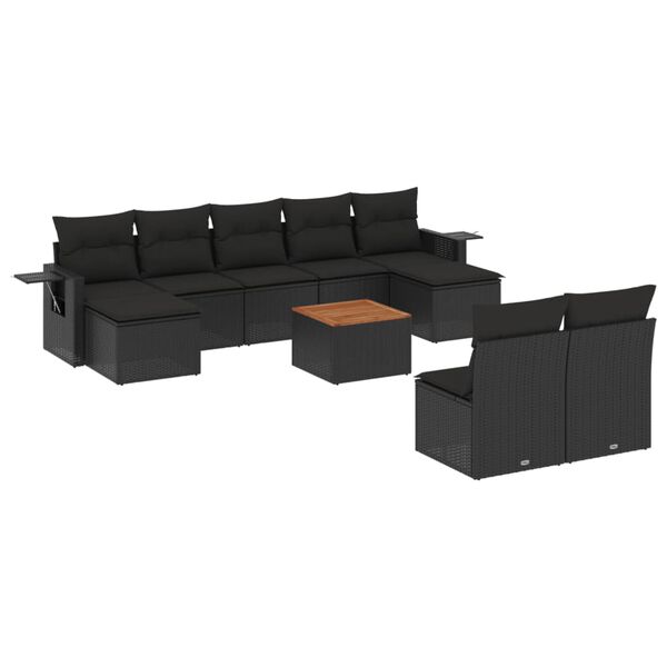 vidaXL Set Divani da Giardino 10pz con Cuscini in Polyrattan Nero