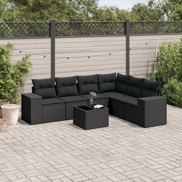 vidaXL Set Divani da Giardino con Cuscini 7pz Nero Polyrattan