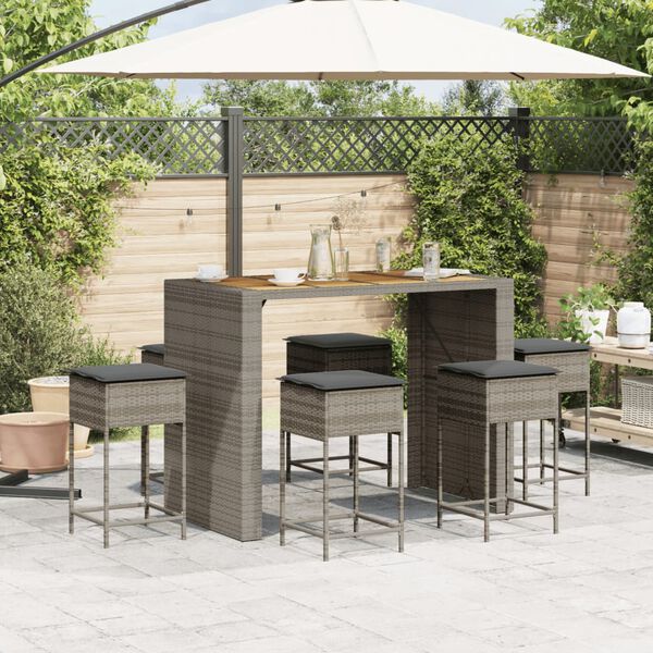 vidaXL Set Bar da Giardino 7 pz con Cuscini in Polyrattan Grigio