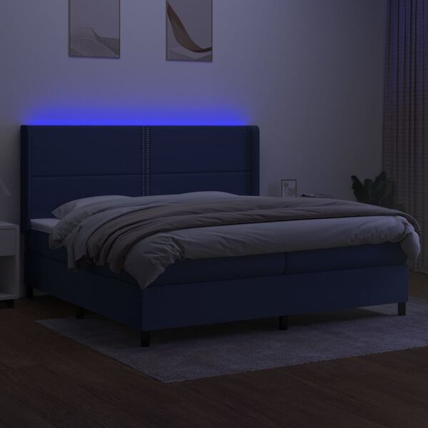 vidaXL Letto a Molle Materasso e LED Blu 200x200cm in Tessuto