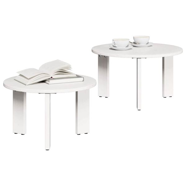 vidaXL Tavolino da salotto 2 pcs Bianco Legno massello di pino