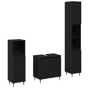 vidaXL Set di mobili per il bagno 3 pz Rovere Nero 30 x 30 x 190 cm