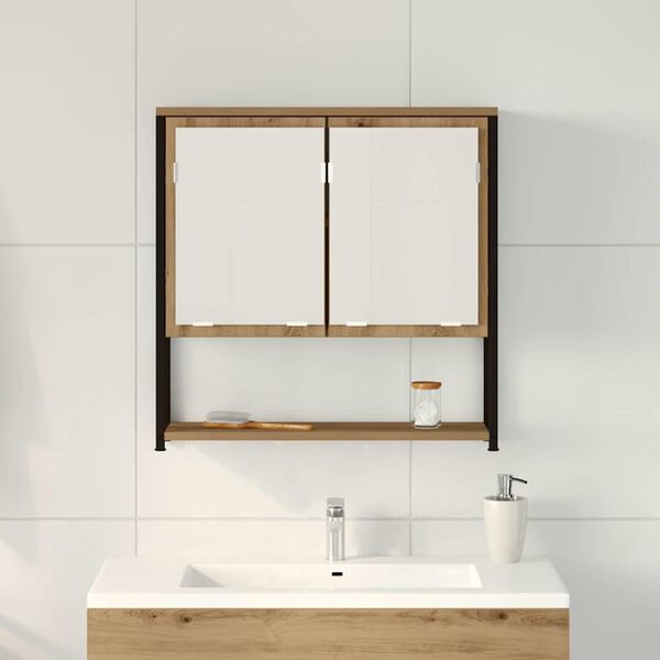 vidaXL Armadietto da bagno con specchio con porta rovere artigianale