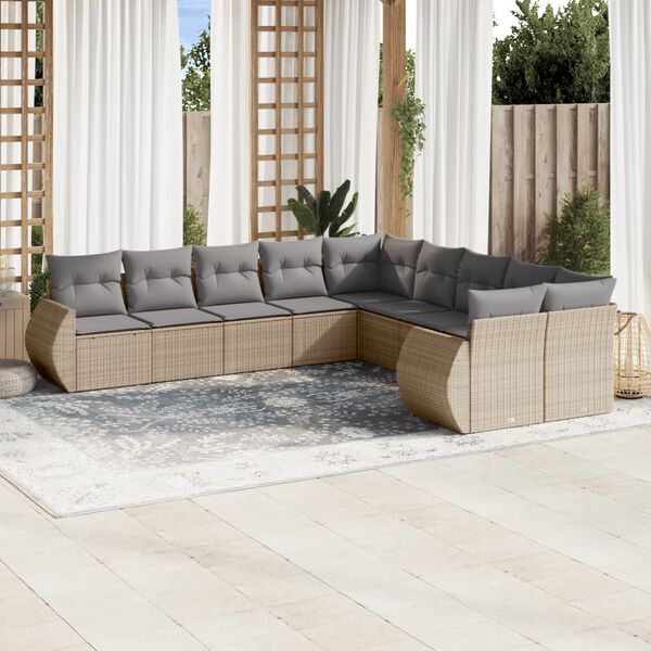 vidaXL Set Divano da Giardino 10 pz con Cuscini Beige in Polyrattan