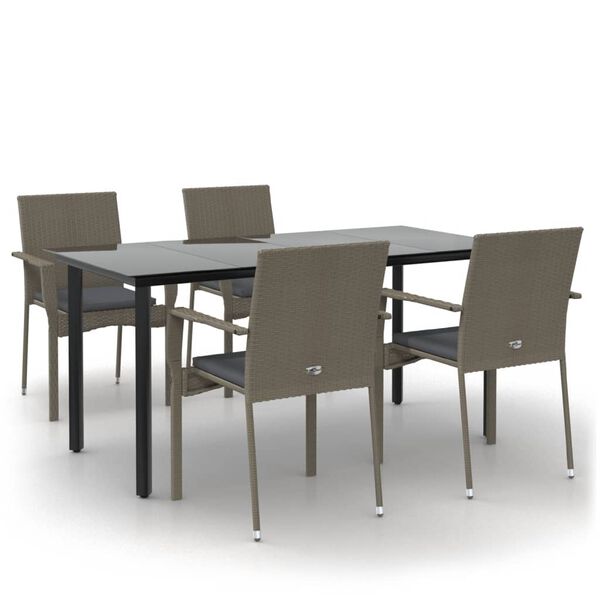 vidaXL Set da Pranzo Giardino 5pz Nero e Grigio con Cuscini Polyrattan