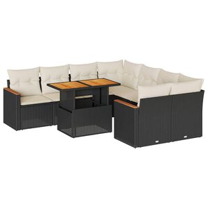 vidaXL Set Divani da Giardino 9 pz con Cuscini Nero Polyrattan Acacia