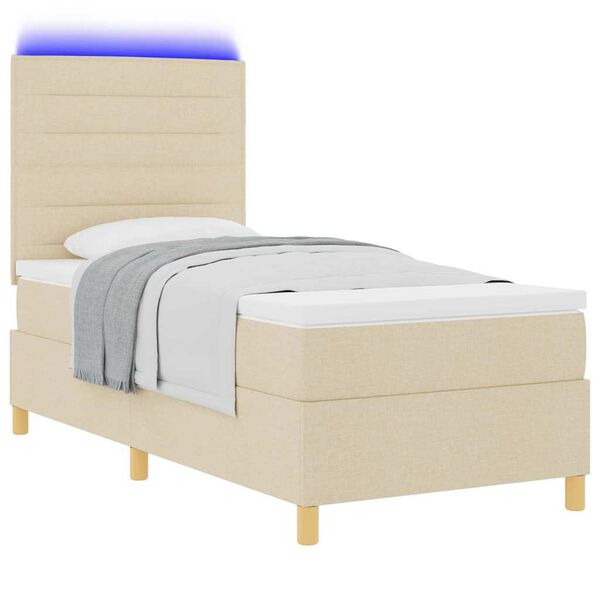 vidaXL Letto a Sorgente LED con materasso Crema 100 x 200 cm Tessuto