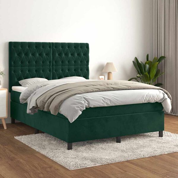 vidaXL Giroletto a Molle con Materasso Verde Scuro 140x200 cm Velluto