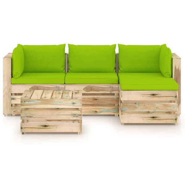 vidaXL Set Divani da Giardino con Cuscini 5 pz Legno Impregnato Verde