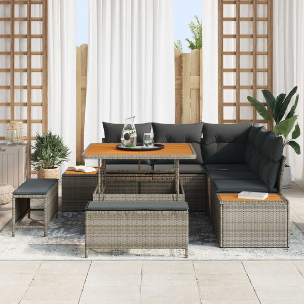 vidaXL Set Divano da Giardino 8 pcs Grigio polyrattan