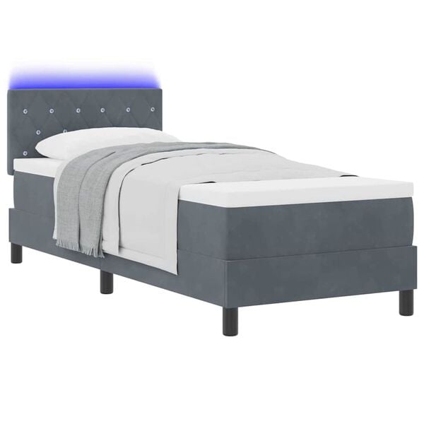 vidaXL Letto a Sorgente LED con led Grigio scuro 80 x 200 cm Velluto