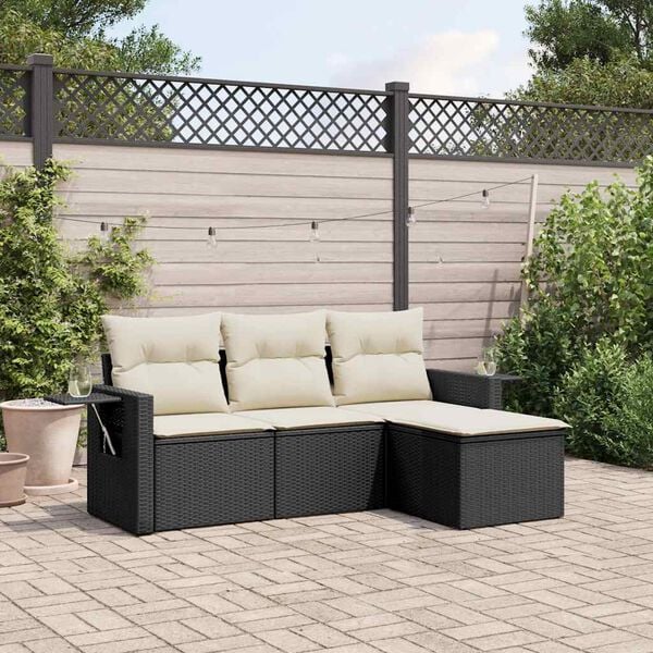vidaXL Set Divani da Giardino 4 pz con Cuscini Nero in Polyrattan