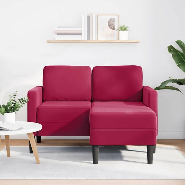 vidaXL Divano 2 Posti con Chaise longue a L Rosso Vino 125 cm Velluto