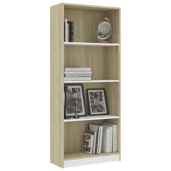 vidaXL Libreria a 4 Ripiani Bianco e Sonoma 60x24x142cm in Multistrato