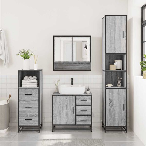 vidaXL Set Mobili da Bagno 3 pz Grigio Sonoma in Legno Multistrato