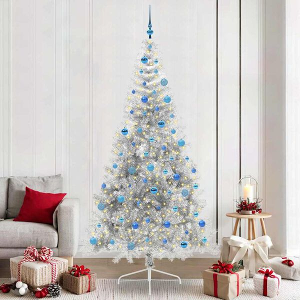 vidaXL Albero di Natale artificiale con luci integrate Argento 240 cm