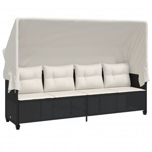 vidaXL Lettino Prendisole con Baldacchino e Cuscini Nero&nbsp;Polyrattan