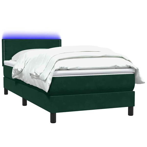 vidaXL Letto a Molle con Materasso e LED Verde Scuro 80x220 cm Velluto