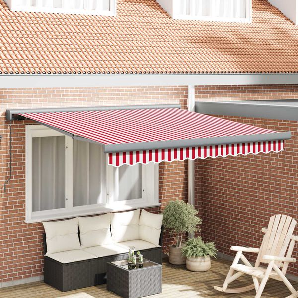 vidaXL Tenda Retrattile Rosso e Bianco 350 x 250 cm Tessuto e Metallo