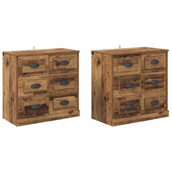 vidaXL Sideboards con cassetto 2 pcs Legno vecchio 70 x 35,5 x 67,5 cm