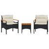 vidaXL Set Divani da Giardino 3 pz con Cuscini in Polyrattan Nero