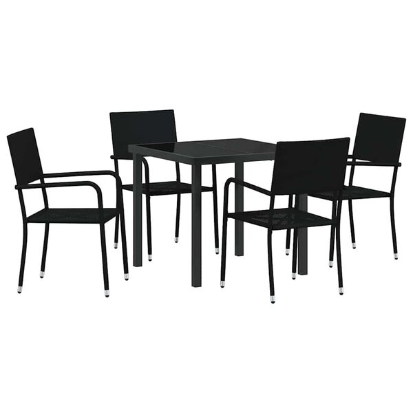 vidaXL Set da Pranzo per Giardino con cuscino 5 pcs Nero polyrattan