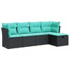 vidaXL Set Divani da Giardino 5 pz con Cuscini in Polyrattan Nero