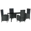 vidaXL Set da Pranzo per Giardino 5 pz Nero polyrattan