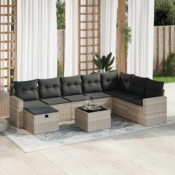 vidaXL Set Divano da Giardino 8pz con Cuscini Grigio Chiaro Polyrattan