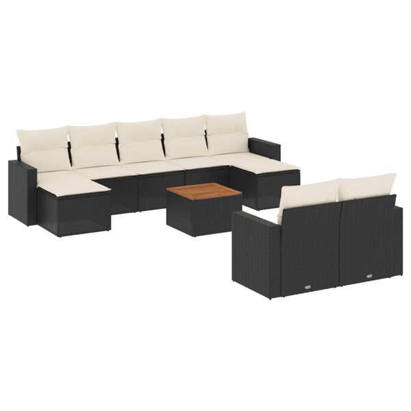 vidaXL Set Divani da Giardino 10pz con Cuscini in Polyrattan Nero