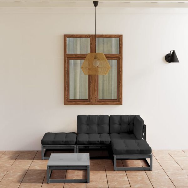 vidaXL Set Divani da Giardino 5 pz con Cuscini Legno Massello Pino
