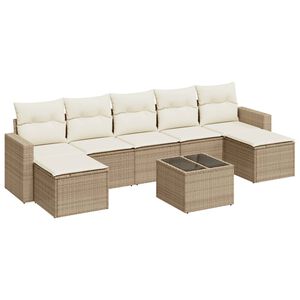 vidaXL Set Divano da Giardino 8 pz con Cuscini Beige in Polyrattan