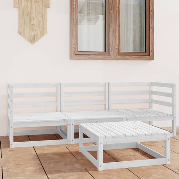 vidaXL Set Divani da Giardino 4 pz Bianco in Legno Massello di Pino