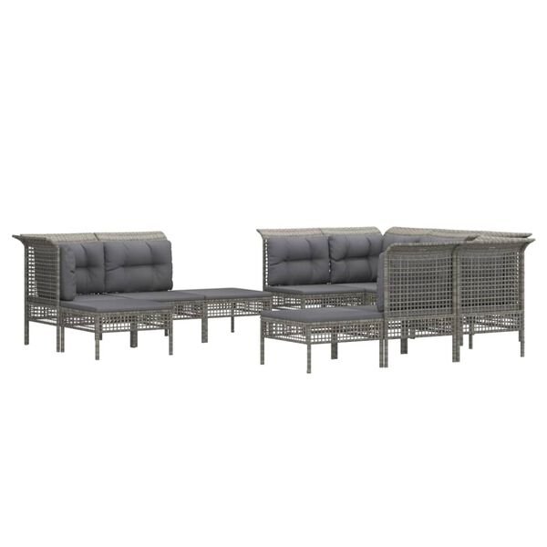 vidaXL Set Divani da Giardino 11 pz con Cuscini in Polyrattan Grigio