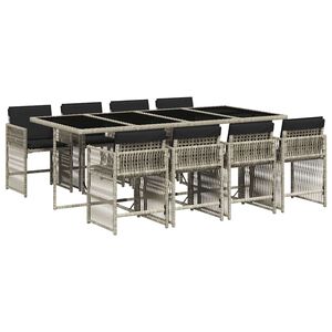 vidaXL Set Pranzo da Giardino 9pz con Cuscini Grigio Chiaro Polyrattan