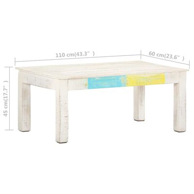 vidaXL Tavolino da Salotto Bianco 110x60x45 cm in Massello di Mango