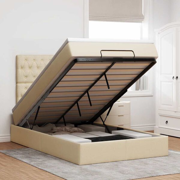 vidaXL Struttura Letto Pouf con Materasso Crema 120x190 cm in Tessuto