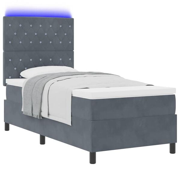 vidaXL Letto a Sorgente LED Grigio scuro 90 x 190 cm Velluto