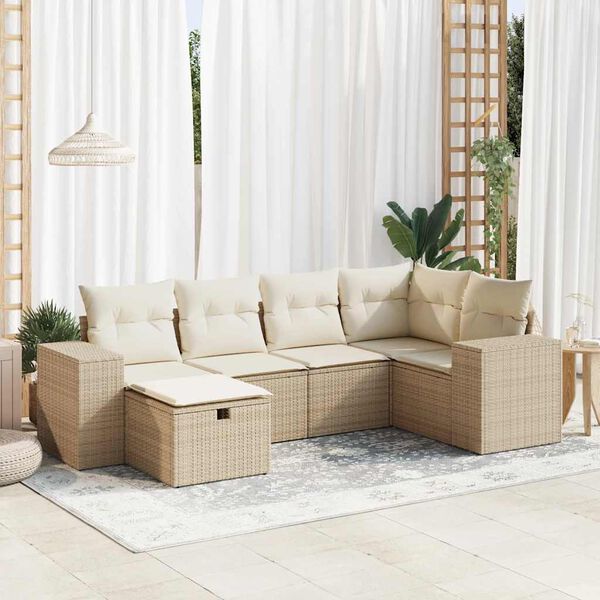 vidaXL Set Divano da Giardino 6 pz con Cuscini Beige in Polyrattan