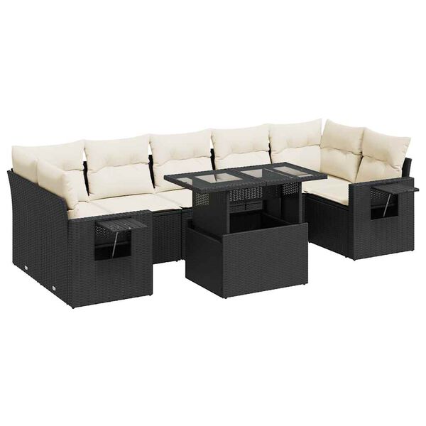 vidaXL Set Divani da Giardino con Cuscini 8 pz Nero in Polyrattan
