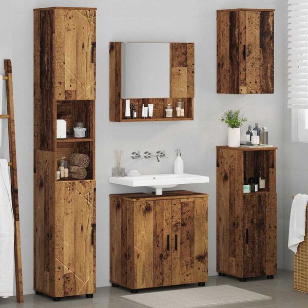 vidaXL Set di mobili per il bagno con porta 5 pcs Legno vecchio