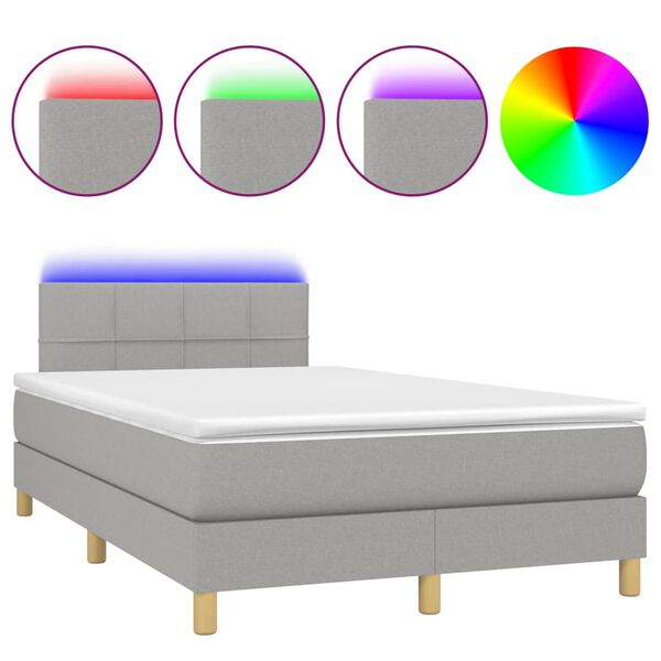 vidaXL Letto a Molle Materasso e LED Grigio Chiaro 120x190 cm Tessuto