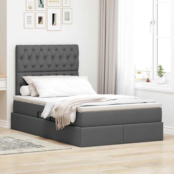 vidaXL Letto con contenitore e materasso Grigio scuro 120 x 190 cm