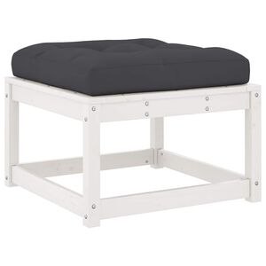 vidaXL Poggiapiedi da Giardino con Cuscino Legno Massello Pino Bianco