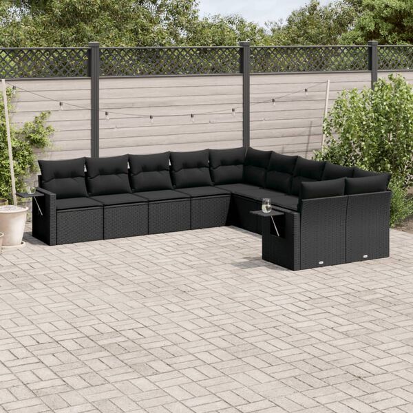vidaXL Set Divani da Giardino 10pz con Cuscini in Polyrattan Nero